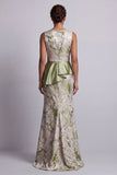 Light Green Floral Long Mermaid Ruched Mother of the Bride Dress with Sash