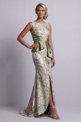 Light Green Floral Long Mermaid Ruched Mother of the Bride Dress with Sash