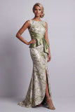 Light Green Floral Long Mermaid Ruched Mother of the Bride Dress with Sash