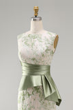 Light Green Floral Long Mermaid Ruched Mother of the Bride Dress with Sash