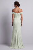 Ruched Long Mermaid Light Green Floral Mother of the Bride Dress with Slit