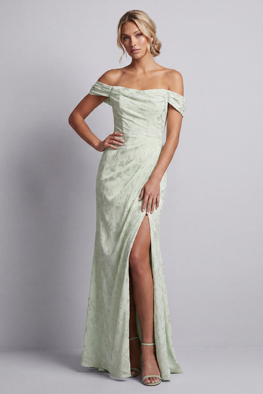 Zapakasa Women Light Green Long Floral Mother of the Bride Dress with Slit Ruched Off the Shoulder Mermaid Beach Wedding Guest Dress Zapakasa Women Light Green Long Floral Mother of the Bride Dress with Slit Ruched Off the Shoulder Mermaid Beach Wedding Guest Dress