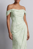 Ruched Long Mermaid Light Green Floral Mother of the Bride Dress with Slit