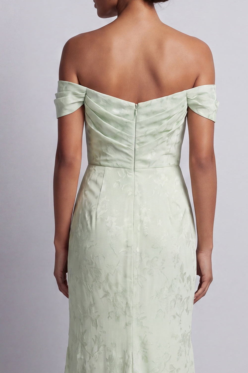 Ruched Long Mermaid Light Green Floral Mother of the Bride Dress with Slit