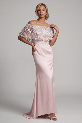 Blush Long Mermaid Floral Mother of the Bride Dress