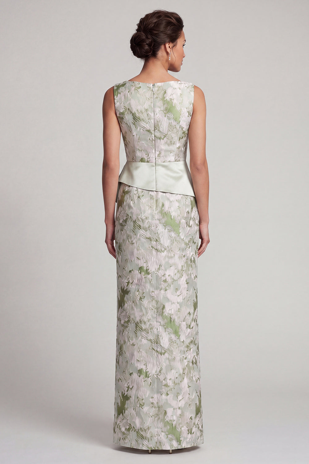 Sheath Light Green Floral Long Mother of the Bride Dress with Sash