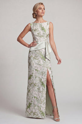 Sheath Light Green Floral Long Mother of the Bride Dress with Sash