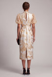 Keyhole Sparkly Champagne Long Floral Sheath Mother of the Bride Dress