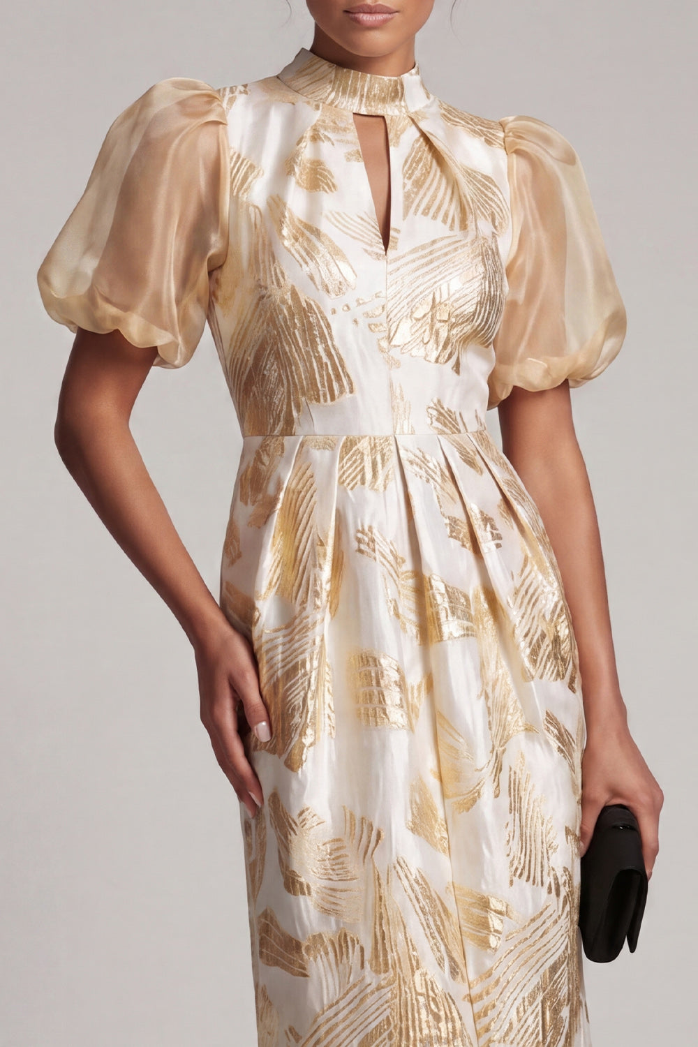 Keyhole Sparkly Champagne Long Floral Sheath Mother of the Bride Dress