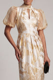 Keyhole Sparkly Champagne Long Floral Sheath Mother of the Bride Dress
