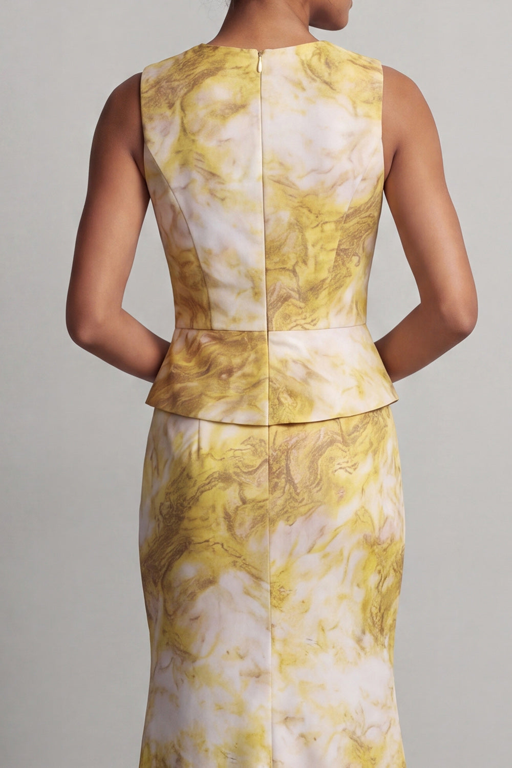 Floral Mermaid Long Printed Butter Yellow Mother of the Bride Dress with Sash