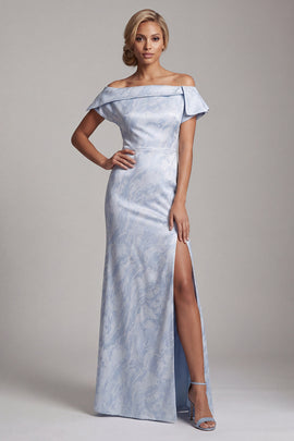 Mermaid Sky Blue Floral Long Mother of the Bride Dress with Slit