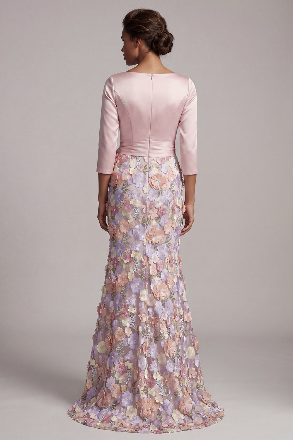 Boat Neck Blush Long Mermaid Floral Mother of the Bride Dress with Pockets