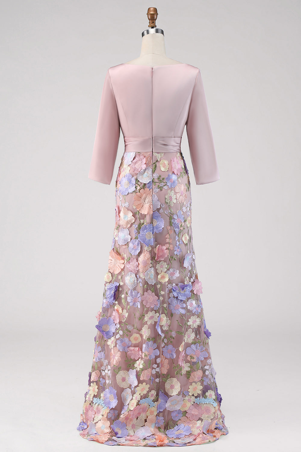 Boat Neck Blush Long Mermaid Floral Mother of the Bride Dress with Pockets