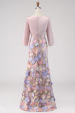 Boat Neck Blush Long Mermaid Floral Mother of the Bride Dress with Pockets