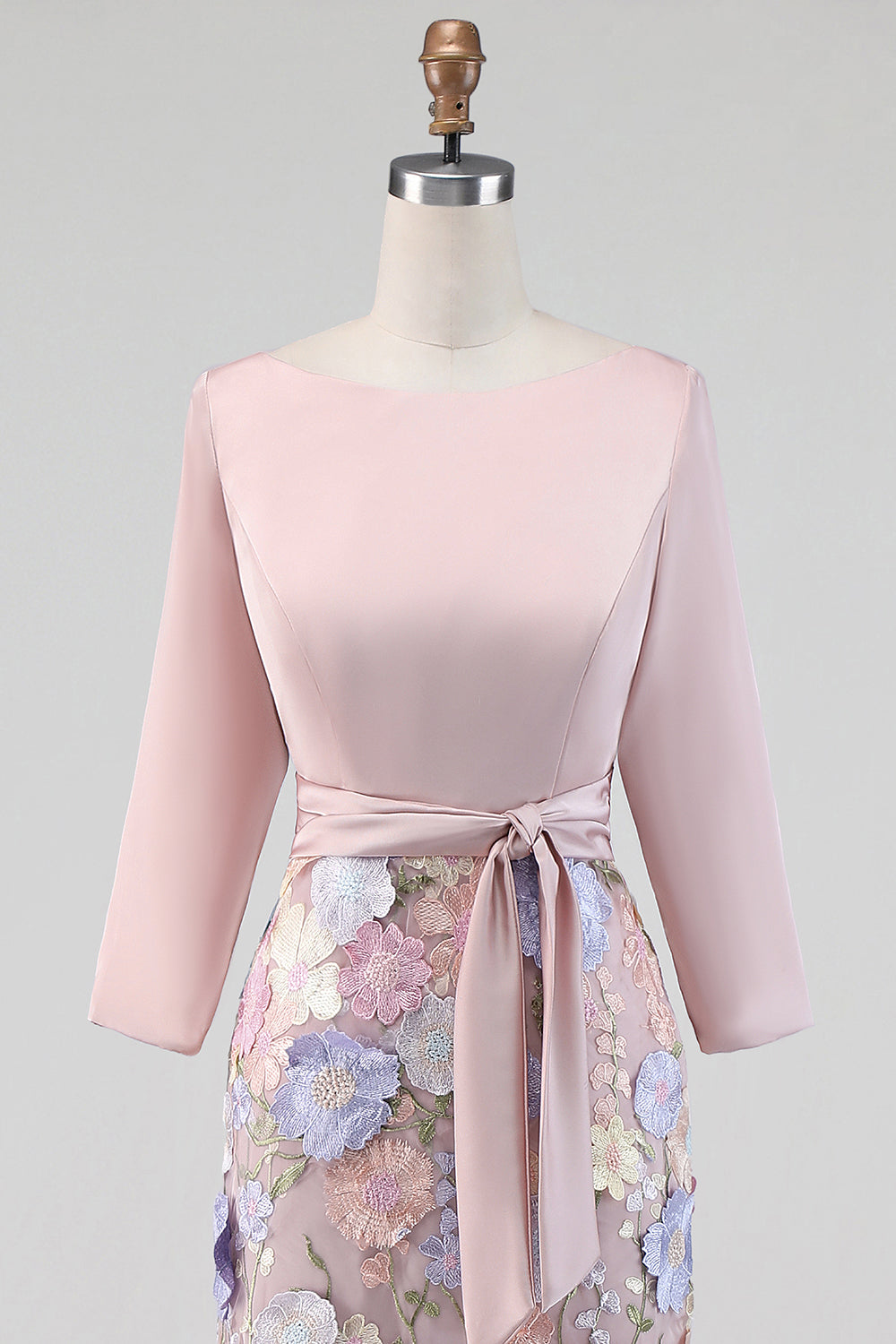 Boat Neck Blush Long Mermaid Floral Mother of the Bride Dress with Pockets
