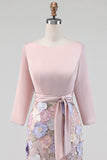 Boat Neck Blush Long Mermaid Floral Mother of the Bride Dress with Pockets