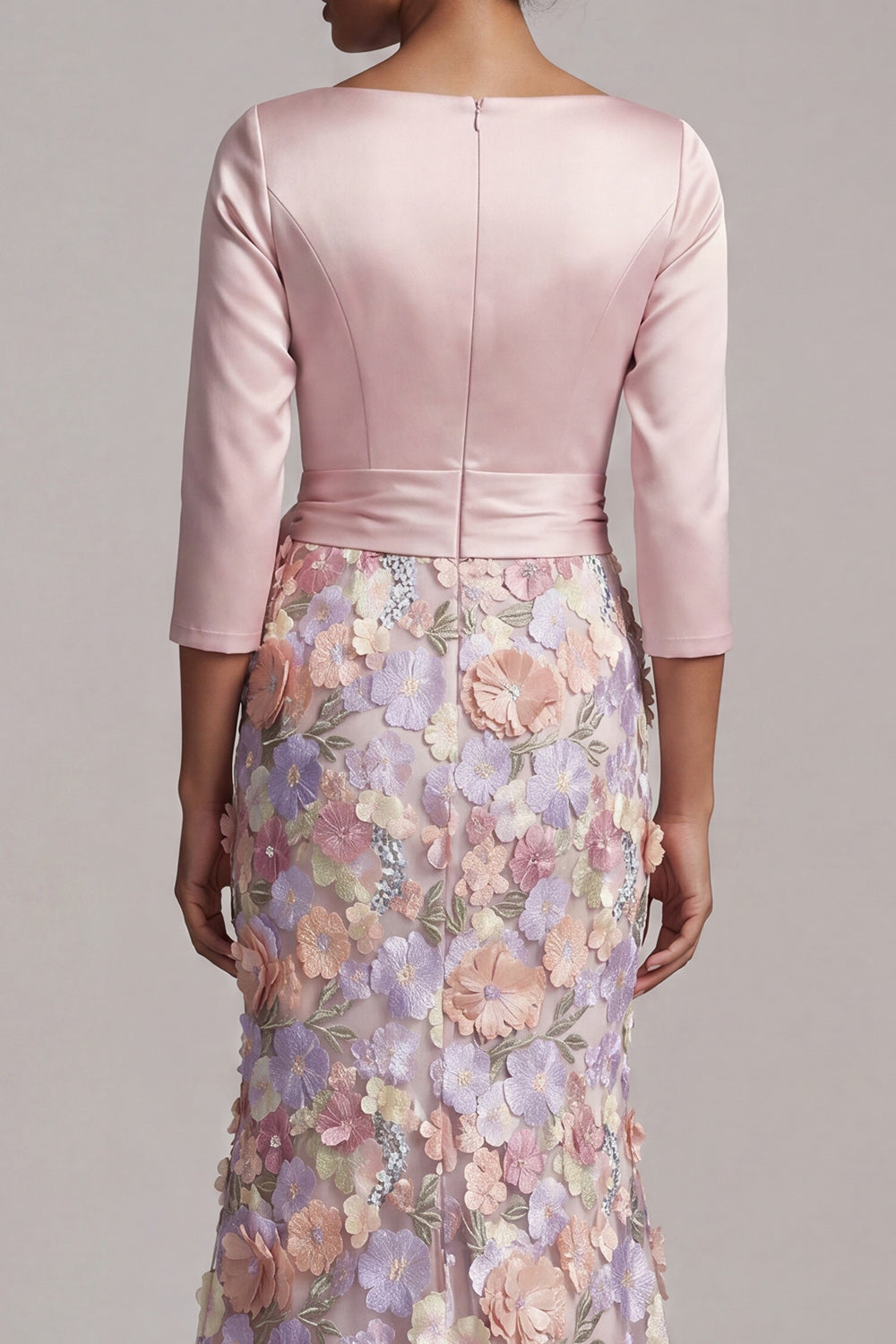 Boat Neck Blush Long Mermaid Floral Mother of the Bride Dress with Pockets