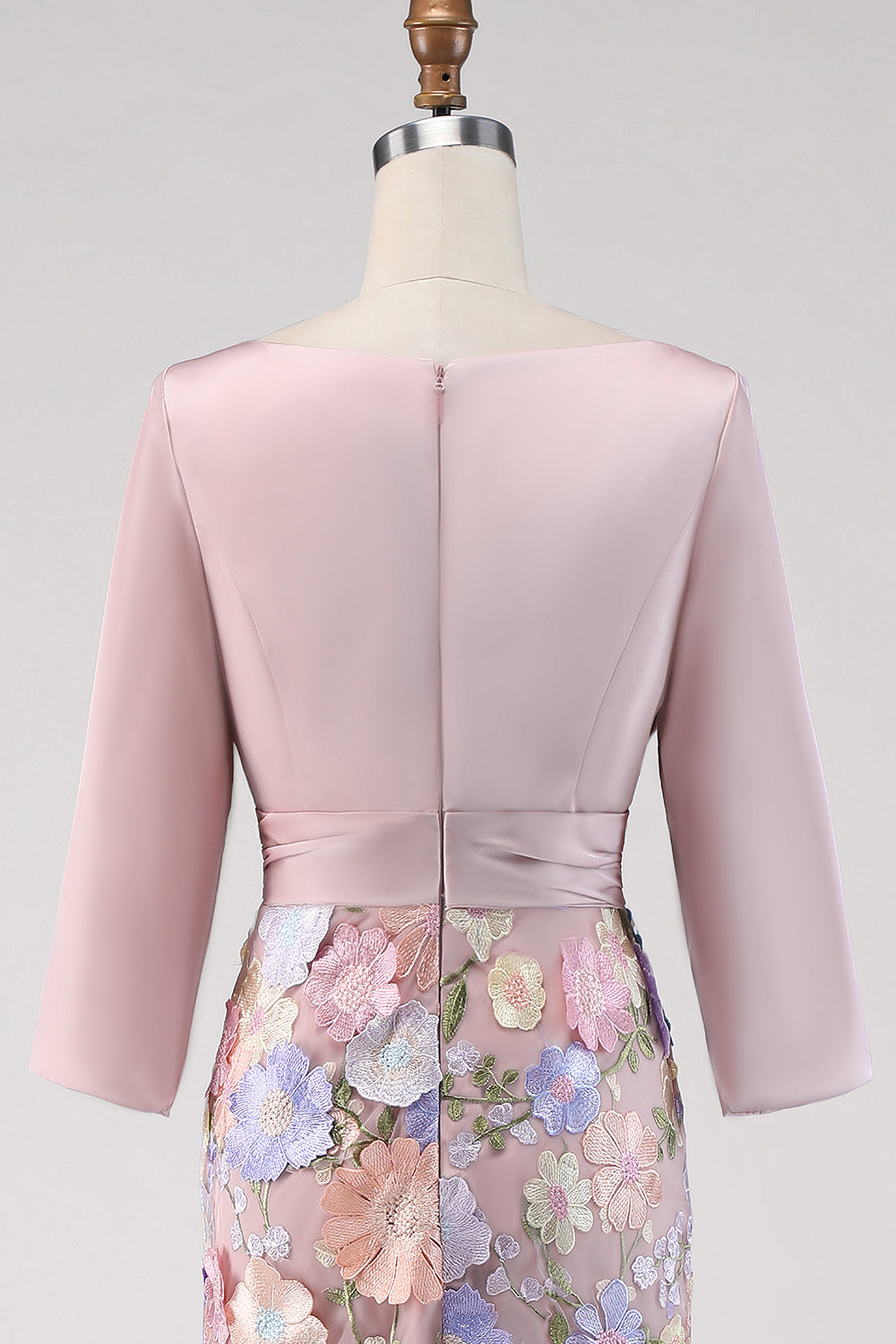 Boat Neck Blush Long Mermaid Floral Mother of the Bride Dress with Pockets