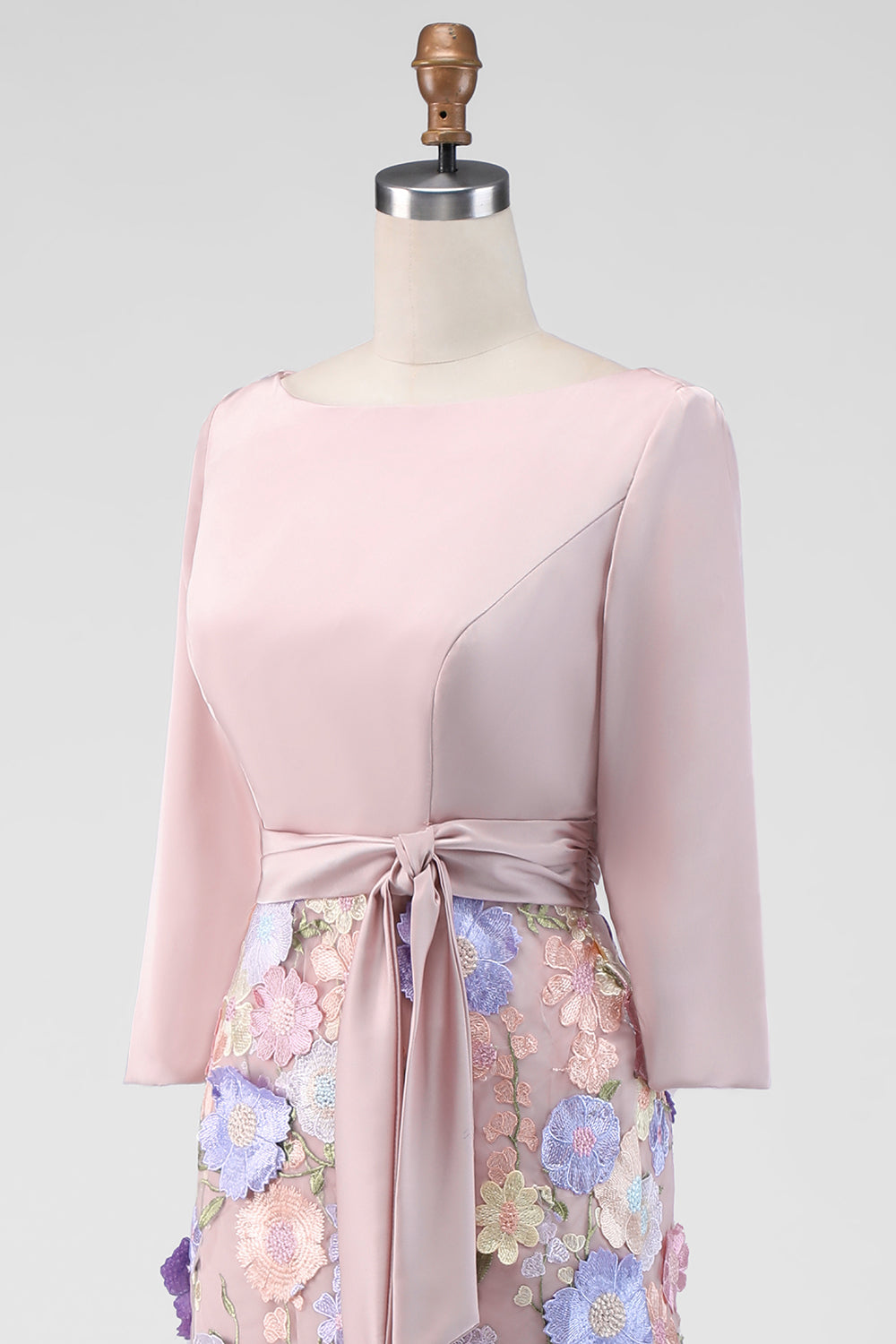 Boat Neck Blush Long Mermaid Floral Mother of the Bride Dress with Pockets