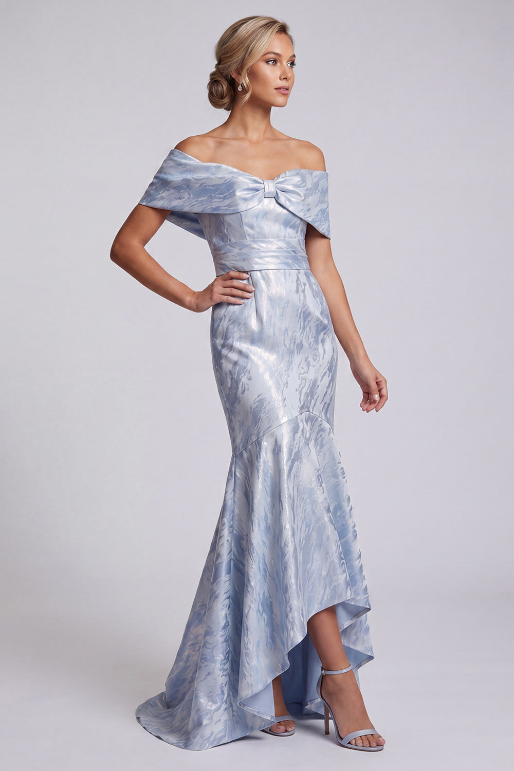 Sky Blue Mermaid Floral Long Mother of the Bride Dress with Pockets