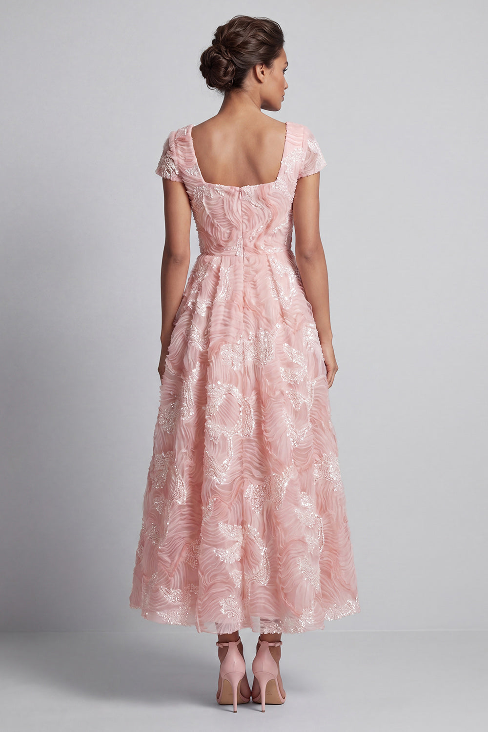 Square Neck Sparkly Blush Long A Line Beaded Mother of the Bride Dress