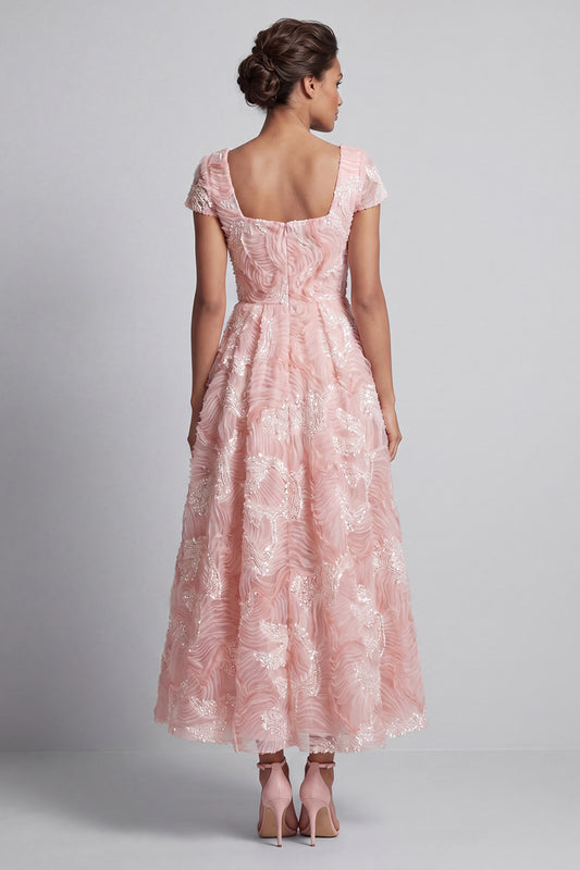 Square Neck Sparkly Blush Long A Line Beaded Mother of the Bride Dress