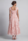 Square Neck Sparkly Blush Long A Line Beaded Mother of the Bride Dress