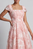 Square Neck Sparkly Blush Long A Line Beaded Mother of the Bride Dress