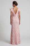 Mermaid Ruffled Sparkly Blush Long Beaded Mother of the Bride Dress with Slit