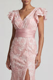 Mermaid Ruffled Sparkly Blush Long Beaded Mother of the Bride Dress with Slit