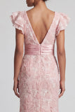 Mermaid Ruffled Sparkly Blush Long Beaded Mother of the Bride Dress with Slit
