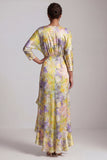 Printed Asymmetrical Butter Yellow Floral Mother of the Bride Dress with Ruffles