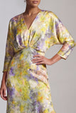 Printed Asymmetrical Butter Yellow Floral Mother of the Bride Dress with Ruffles