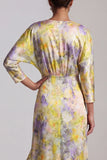 Printed Asymmetrical Butter Yellow Floral Mother of the Bride Dress with Ruffles