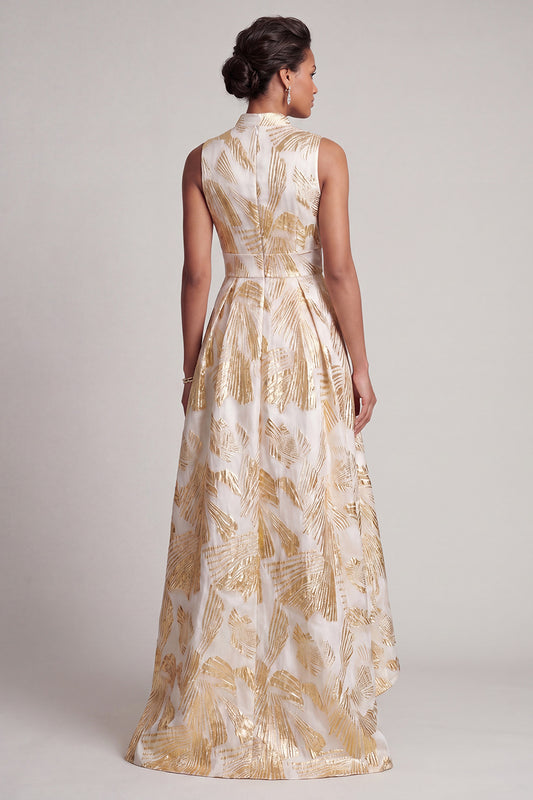 A Line V-Neck Sparkly Champagne Long Floral Mother of the Bride Dress