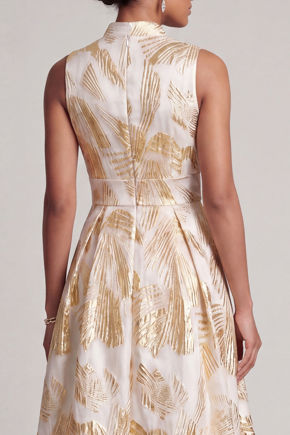 A Line V-Neck Sparkly Champagne Long Floral Mother of the Bride Dress