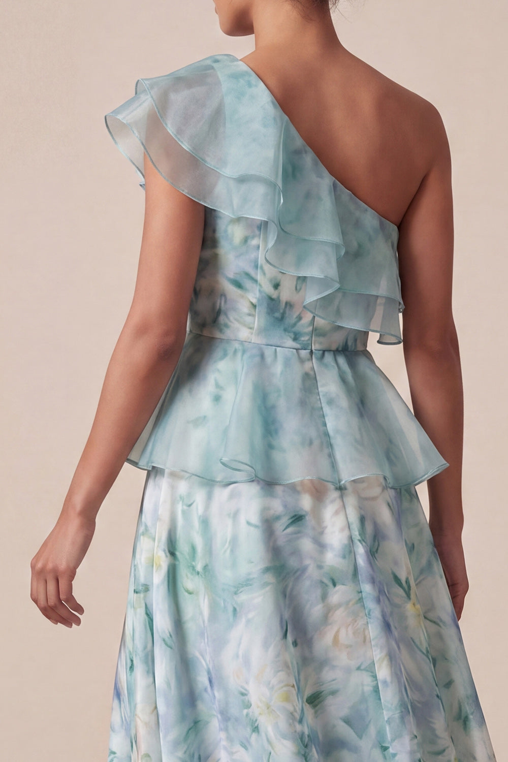 Light Green A Line Ruffled Floral Long Mother of the Bride Dress with Slit