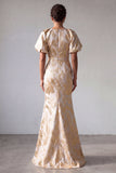 Mermaid Keyhole Sparkly Champagne Long Floral Mother of the Bride Dress