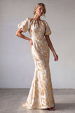 Mermaid Keyhole Sparkly Champagne Long Floral Mother of the Bride Dress