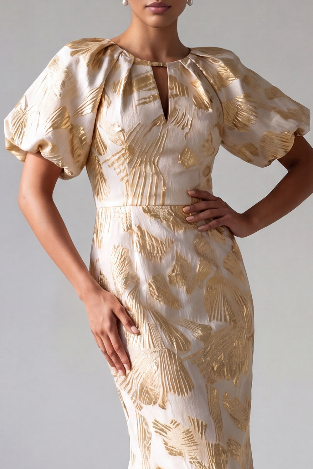 Mermaid Keyhole Sparkly Champagne Long Floral Mother of the Bride Dress