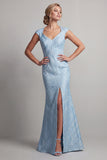 Blue Mermaid Long Mother of the Bride Dress with Slit