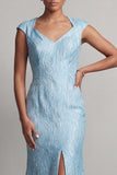 Blue Mermaid Long Mother of the Bride Dress with Slit