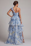 A Line Dusty Blue High Low Mother of the Bride Dress with Ruffles