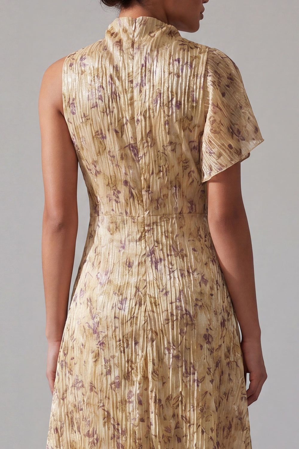 High Neck A Line Asymmetrical Floral Champagne Mother of the Bride Dress