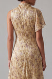 High Neck A Line Asymmetrical Floral Champagne Mother of the Bride Dress