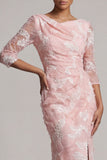 Mermaid Sparkly Blush Ruched Long Beaded Mother of the Bride Dress with Slit