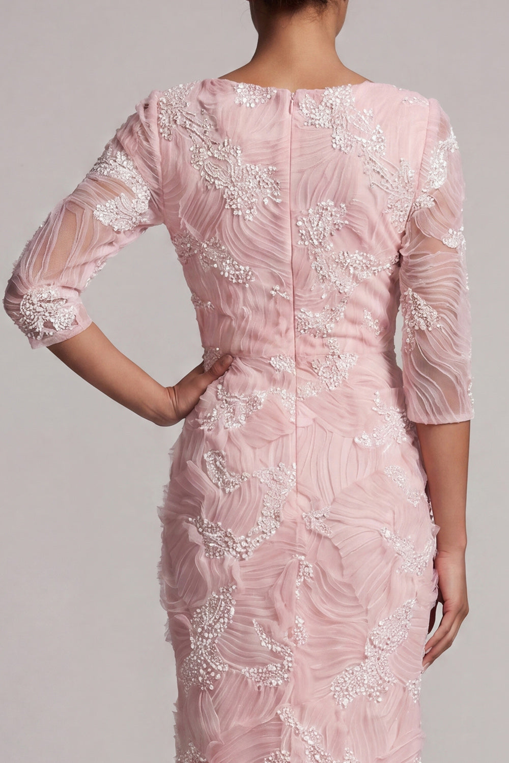 Mermaid Sparkly Blush Ruched Long Beaded Mother of the Bride Dress with Slit