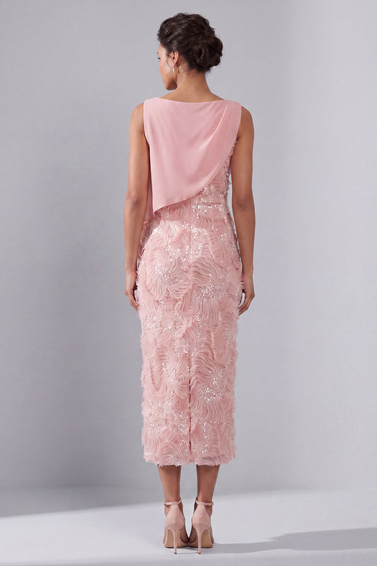 Long Beaded Sheath Sparkly Blush Mother of the Bride Dress with Sash