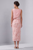 Long Beaded Sheath Sparkly Blush Mother of the Bride Dress with Sash
